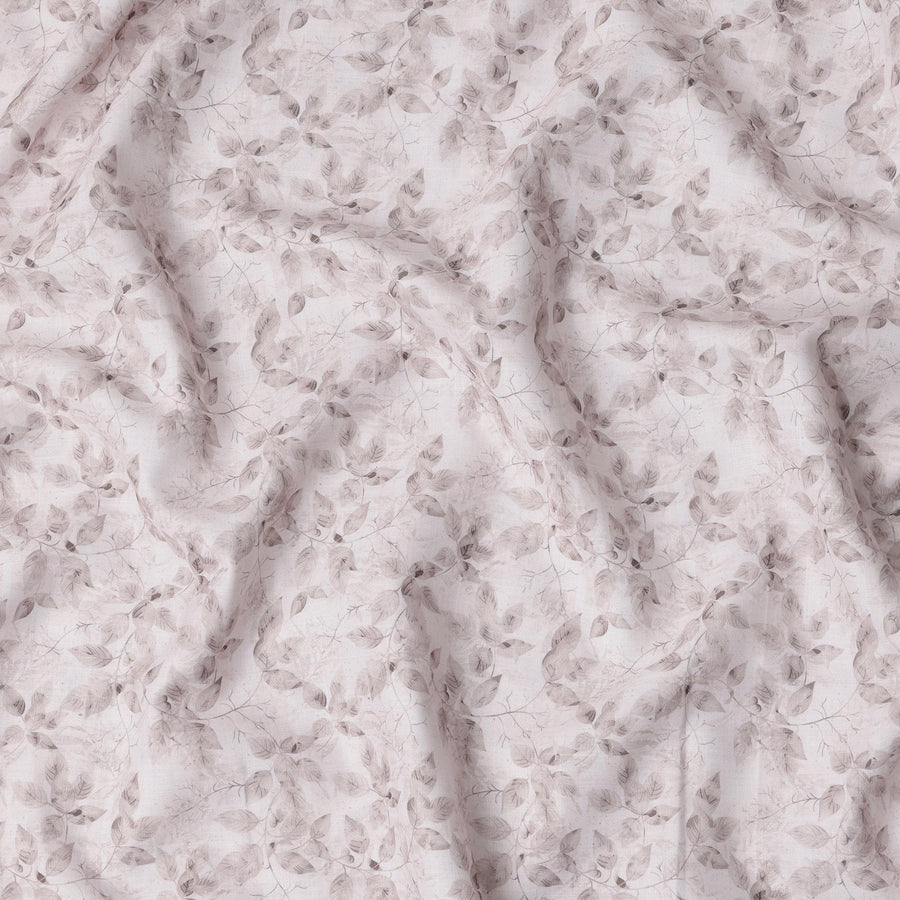 Soft Pink Leaf Sketch Print Blended Linen Fabric, Delicate Hand-Drawn Botanical Design in Dusty Pink and Beige, 140 Cms Width, Made in India-D23241