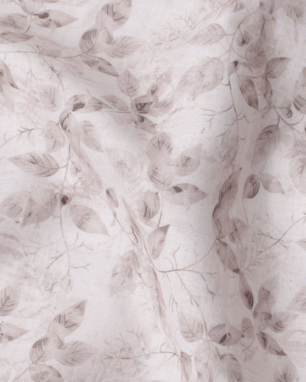 Soft Pink Leaf Sketch Print Blended Linen Fabric, Delicate Hand-Drawn Botanical Design in Dusty Pink and Beige, 140 Cms Width, Made in India-D23241