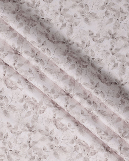 Soft Pink Leaf Sketch Print Blended Linen Fabric, Delicate Hand-Drawn Botanical Design in Dusty Pink and Beige, 140 Cms Width, Made in India-D23241
