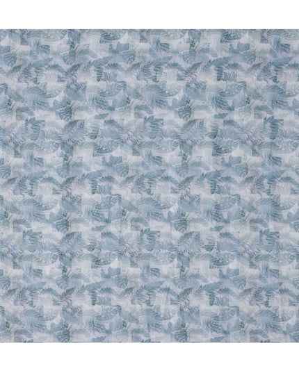 قماش كتان مخلوط بطبعة أوراق استوائية باللون الأزرق الفولاذي، تصميم متعدد الطبقات من نبات المونستيرا والنخيل بدرجات اللون الأزرق المائي والكحلي، عرض 140 سم، صنع في الهند - D23242