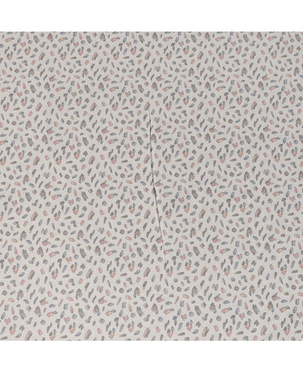 Beige Terrazzo Print Blended Linen Fabric, Scattered Abstract Motif in Coral, Slate Blue, and Grey Accents, 140 Cms Width, Made in India-D23243