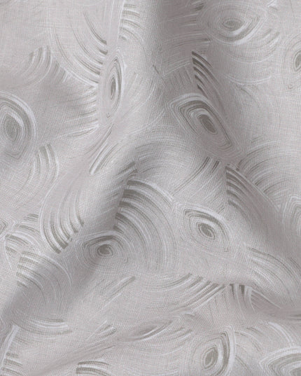 Pearl Grey Jacquard Eye Motif Blended Linen Fabric, Textured Woven Abstract Pattern with Subtle Sheen, 140 Cms Width, Made in India-D23244