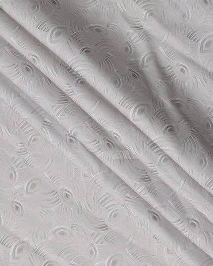 Pearl Grey Jacquard Eye Motif Blended Linen Fabric, Textured Woven Abstract Pattern with Subtle Sheen, 140 Cms Width, Made in India-D23244