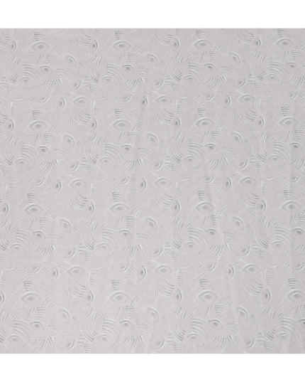 Pearl Grey Jacquard Eye Motif Blended Linen Fabric, Textured Woven Abstract Pattern with Subtle Sheen, 140 Cms Width, Made in India-D23244
