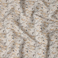 Beige Marbled Floral Print Blended Linen Fabric, Classic Swirl Leaf Design in Mustard and Charcoal Tones, 140 Cms Width, Made in India-D23245