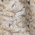 Beige Marbled Floral Print Blended Linen Fabric, Classic Swirl Leaf Design in Mustard and Charcoal Tones, 140 Cms Width, Made in India-D23245