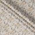 Beige Marbled Floral Print Blended Linen Fabric, Classic Swirl Leaf Design in Mustard and Charcoal Tones, 140 Cms Width, Made in India-D23245