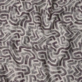 Ash Grey Abstract Maze Print Blended Linen Fabric, Hand-Painted Labyrinth Design in Charcoal and Smoke Tones, 140 Cms Width, Made in India-D23246
