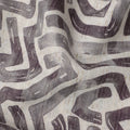 Ash Grey Abstract Maze Print Blended Linen Fabric, Hand-Painted Labyrinth Design in Charcoal and Smoke Tones, 140 Cms Width, Made in India-D23246