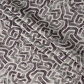 Ash Grey Abstract Maze Print Blended Linen Fabric, Hand-Painted Labyrinth Design in Charcoal and Smoke Tones, 140 Cms Width, Made in India-D23246