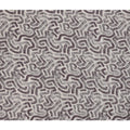 Ash Grey Abstract Maze Print Blended Linen Fabric, Hand-Painted Labyrinth Design in Charcoal and Smoke Tones, 140 Cms Width, Made in India-D23246