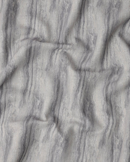 Silver Grey Marble Stripe Print Blended Linen Fabric, Vertical Textured Stone Pattern in Ash and Charcoal Tones, 140 Cms Width, Made in India-D23247