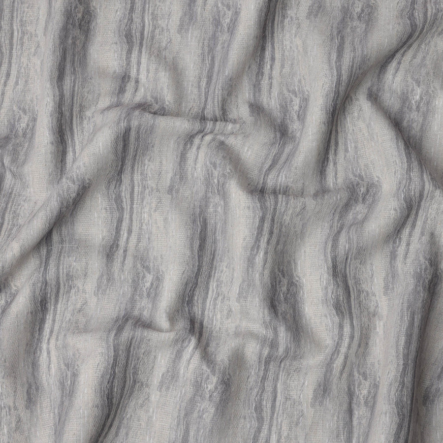Silver Grey Marble Stripe Print Blended Linen Fabric, Vertical Textured Stone Pattern in Ash and Charcoal Tones, 140 Cms Width, Made in India-D23247