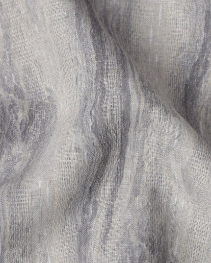 Silver Grey Marble Stripe Print Blended Linen Fabric, Vertical Textured Stone Pattern in Ash and Charcoal Tones, 140 Cms Width, Made in India-D23247