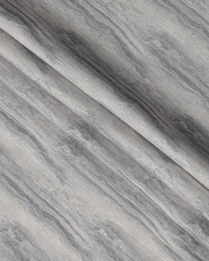 Silver Grey Marble Stripe Print Blended Linen Fabric, Vertical Textured Stone Pattern in Ash and Charcoal Tones, 140 Cms Width, Made in India-D23247