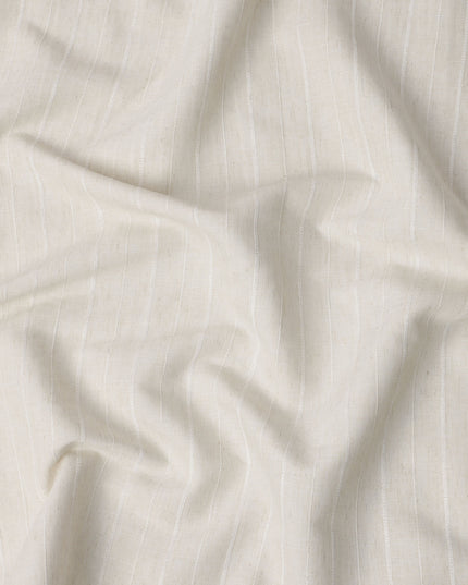 Off-White Textured Stripe Blended Linen Fabric, Vertical Self-Stripe Woven Detailing with Natural Slub Finish, 140 Cms Width, Made in India-D23250