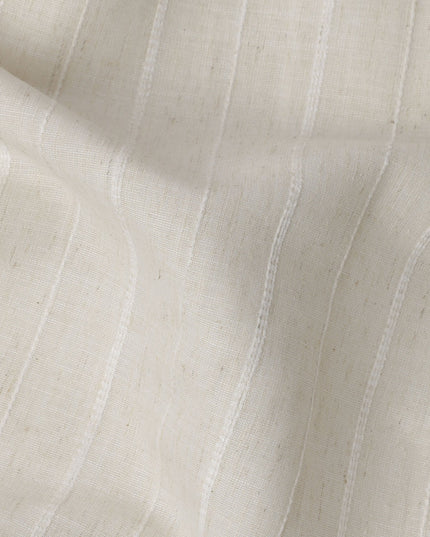 Off-White Textured Stripe Blended Linen Fabric, Vertical Self-Stripe Woven Detailing with Natural Slub Finish, 140 Cms Width, Made in India-D23250