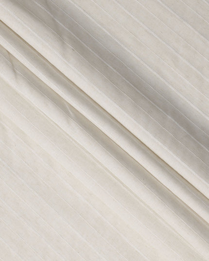 Off-White Textured Stripe Blended Linen Fabric, Vertical Self-Stripe Woven Detailing with Natural Slub Finish, 140 Cms Width, Made in India-D23250