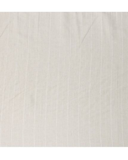 Off-White Textured Stripe Blended Linen Fabric, Vertical Self-Stripe Woven Detailing with Natural Slub Finish, 140 Cms Width, Made in India-D23250