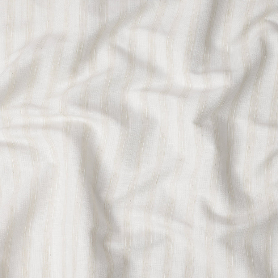 Pearl White Self-Textured Vertical Stripe Blended Linen Fabric, Subtle Diamond Weave and Slub Detailing, 140 Cms Width, Made in India-D23251