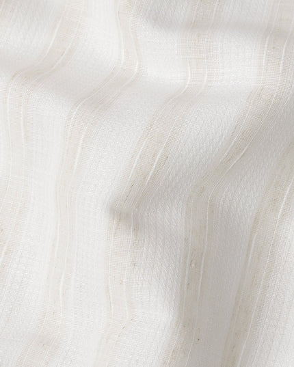 Pearl White Self-Textured Vertical Stripe Blended Linen Fabric, Subtle Diamond Weave and Slub Detailing, 140 Cms Width, Made in India-D23251