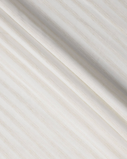 Pearl White Self-Textured Vertical Stripe Blended Linen Fabric, Subtle Diamond Weave and Slub Detailing, 140 Cms Width, Made in India-D23251