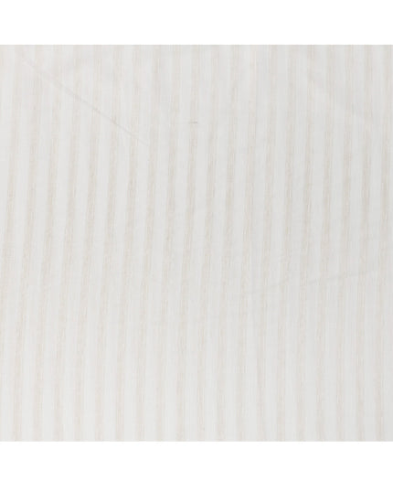 Pearl White Self-Textured Vertical Stripe Blended Linen Fabric, Subtle Diamond Weave and Slub Detailing, 140 Cms Width, Made in India-D23251