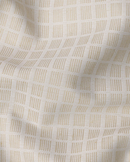 Beige and White Geometric Grid Woven Blended Linen Fabric, Contemporary Textured Square Pattern, 140 Cms Width, Made in India-D23252