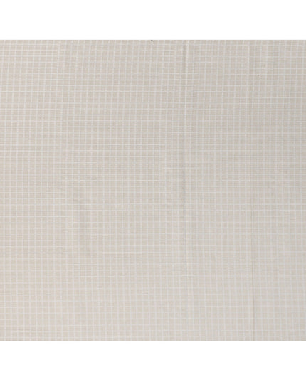 Beige and White Geometric Grid Woven Blended Linen Fabric, Contemporary Textured Square Pattern, 140 Cms Width, Made in India-D23252