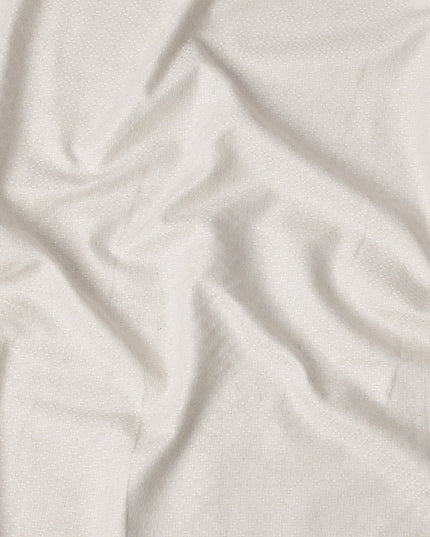 Ivory Woven Checkered Self-Textured Blended Linen Fabric, Elegant Raised Pattern, 140 Cms Width, Made in India-D23254