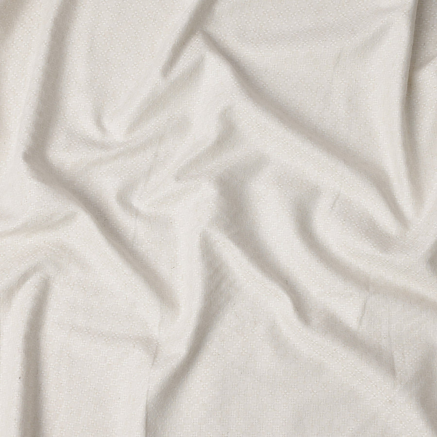 Ivory Woven Checkered Self-Textured Blended Linen Fabric, Elegant Raised Pattern, 140 Cms Width, Made in India-D23254