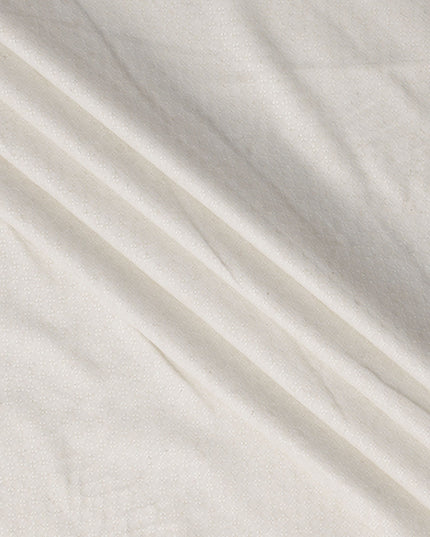 Ivory Woven Checkered Self-Textured Blended Linen Fabric, Elegant Raised Pattern, 140 Cms Width, Made in India-D23254