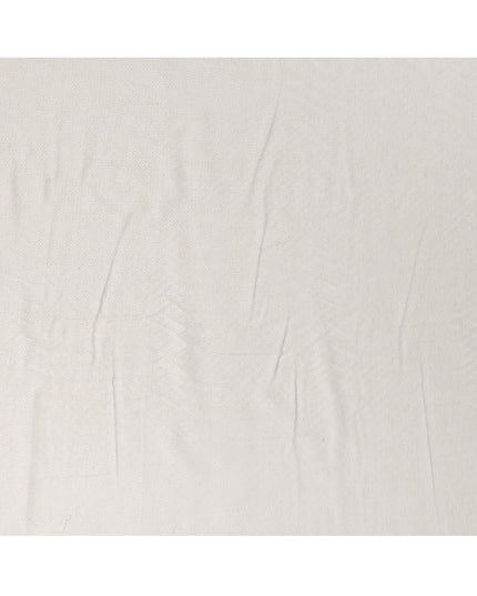 Ivory Woven Checkered Self-Textured Blended Linen Fabric, Elegant Raised Pattern, 140 Cms Width, Made in India-D23254