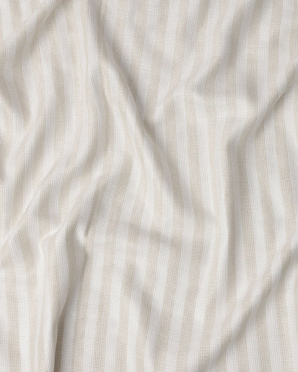 Ivory and Beige Vertical Striped Woven Blended Linen Fabric, Subtle Sheer Texture, 140 Cms Width, Made in India-D23255
