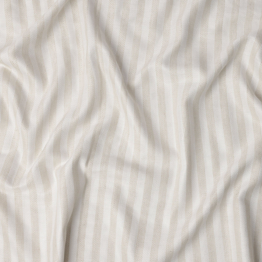 Ivory and Beige Vertical Striped Woven Blended Linen Fabric, Subtle Sheer Texture, 140 Cms Width, Made in India-D23255