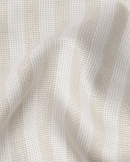 Ivory and Beige Vertical Striped Woven Blended Linen Fabric, Subtle Sheer Texture, 140 Cms Width, Made in India-D23255