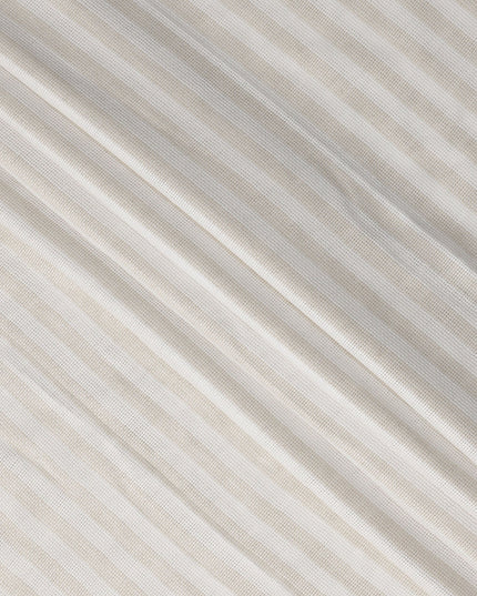 Ivory and Beige Vertical Striped Woven Blended Linen Fabric, Subtle Sheer Texture, 140 Cms Width, Made in India-D23255