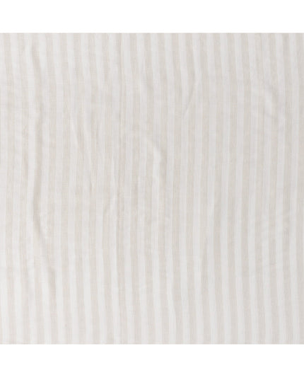 Ivory and Beige Vertical Striped Woven Blended Linen Fabric, Subtle Sheer Texture, 140 Cms Width, Made in India-D23255