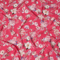 Rani Pink Floral Printed Silk Crepe Fabric with Pastel Blossom Motifs, 110 Cms Width, Made in India-D23346