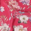 Rani Pink Floral Printed Silk Crepe Fabric with Pastel Blossom Motifs, 110 Cms Width, Made in India-D23346