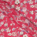 Rani Pink Floral Printed Silk Crepe Fabric with Pastel Blossom Motifs, 110 Cms Width, Made in India-D23346