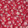 Crimson Red Floral Printed Silk Crepe Fabric with Pastel Blossom Pattern, 110 Cms Width, Made in India-D23347