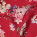 Crimson Red Floral Printed Silk Crepe Fabric with Pastel Blossom Pattern, 110 Cms Width, Made in India-D23347