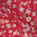 Crimson Red Floral Printed Silk Crepe Fabric with Pastel Blossom Pattern, 110 Cms Width, Made in India-D23347