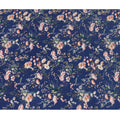 Navy Blue Floral Printed Silk Crepe Fabric with Soft Peach and White Blossom Design, 110 Cms Width, Made in India-D23348