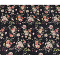 Black Base Floral Print Silk Crepe Fabric with Peach and Ivory Blooms, Soft Finish, 110 cms Width, Made in India-D23349