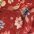 قماش كريب حريري بطبعة زهور نباتية بقاعدة حمراء صدئة مع أزهار متعددة الألوان، ملمس ناعم، عرض 110 سم، صنع في الهند - D23350
