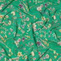 Bright Green Base Delicate Wildflower Print Silk Crepe Fabric with Multicolor Floral Detailing, Soft Flow, 110 cms Width, Made in India-D23352