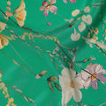 Bright Green Base Delicate Wildflower Print Silk Crepe Fabric with Multicolor Floral Detailing, Soft Flow, 110 cms Width, Made in India-D23352