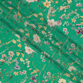 Bright Green Base Delicate Wildflower Print Silk Crepe Fabric with Multicolor Floral Detailing, Soft Flow, 110 cms Width, Made in India-D23352